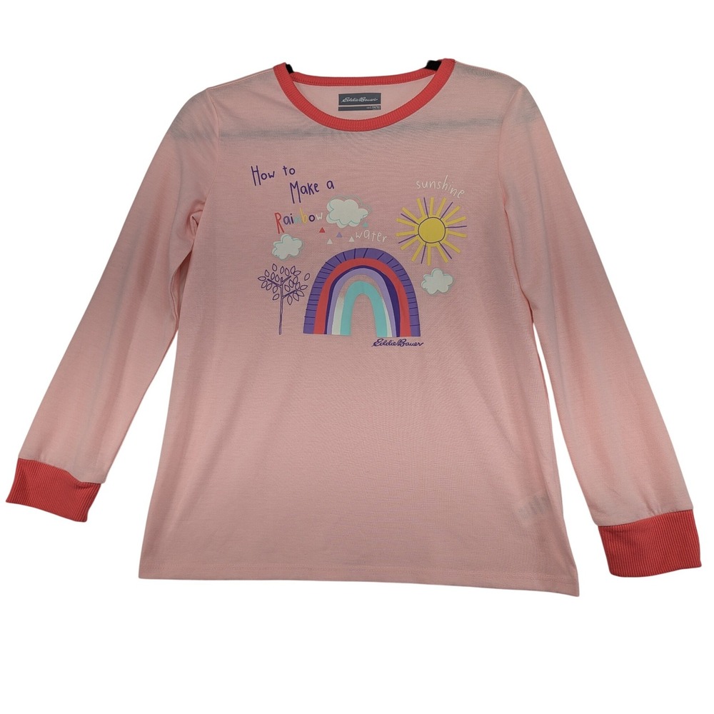 Eddie Bauer Kids Long Sleeve‎ Rainbow Graphic T Shirt Coral Trim Size L 14 16